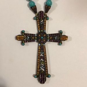 Heidi Daus Turquoise/Swarovski Cross Necklace